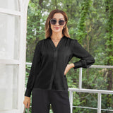 Women V Neck Silk Blouse Long Sleeves Office Work Silk Shirts