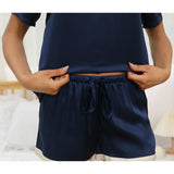 Women V Neck Silk Pajamas 100% Short Silk Sleepwear Set