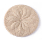 Womens 100% Cashmere Beret Cashmere Painter Hat Layered Petal Textured Knit