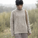 Womens Cable Knit Turtleneck Cashmere Sweater Chunky Cashmere Pullover