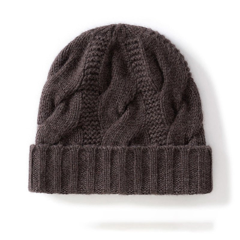 Womens Cashmere Beanie Cable Knit Cashmere Hat Ribbing Hem
