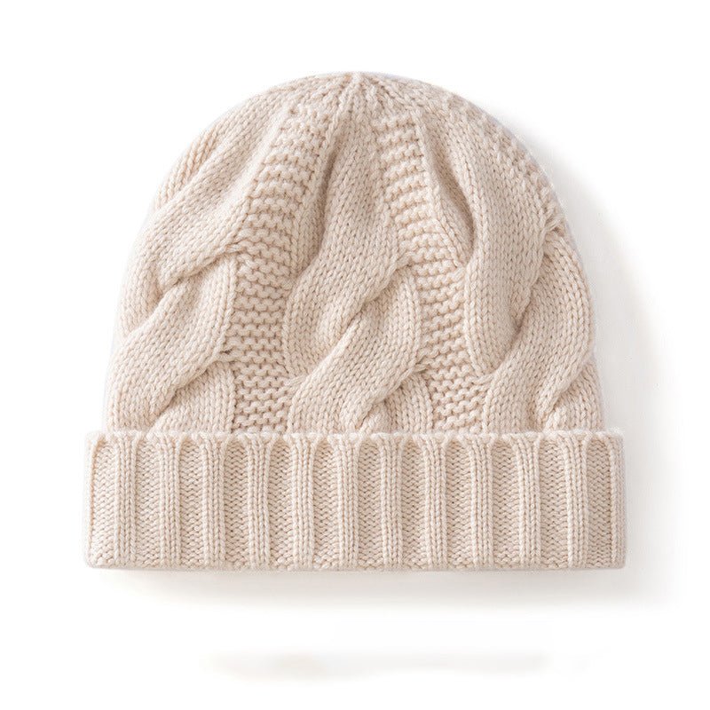 Womens Cashmere Beanie Cable Knit Cashmere Hat Ribbing Hem