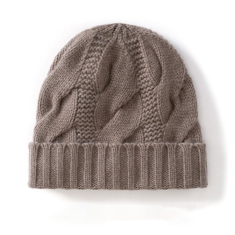 Womens Cashmere Beanie Cable Knit Cashmere Hat Ribbing Hem