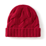 Womens Cashmere Beanie Cable Knit Cashmere Hat Ribbing Hem