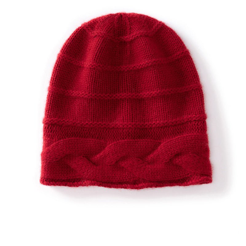 Womens Cashmere Beanie Cap with Cable Accents Cold Weather Cashmere Hat