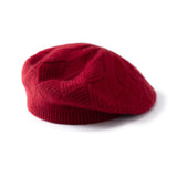 Womens Cashmere Beret Cashmere Slouchy Hat Textured Winter Hat Claret M