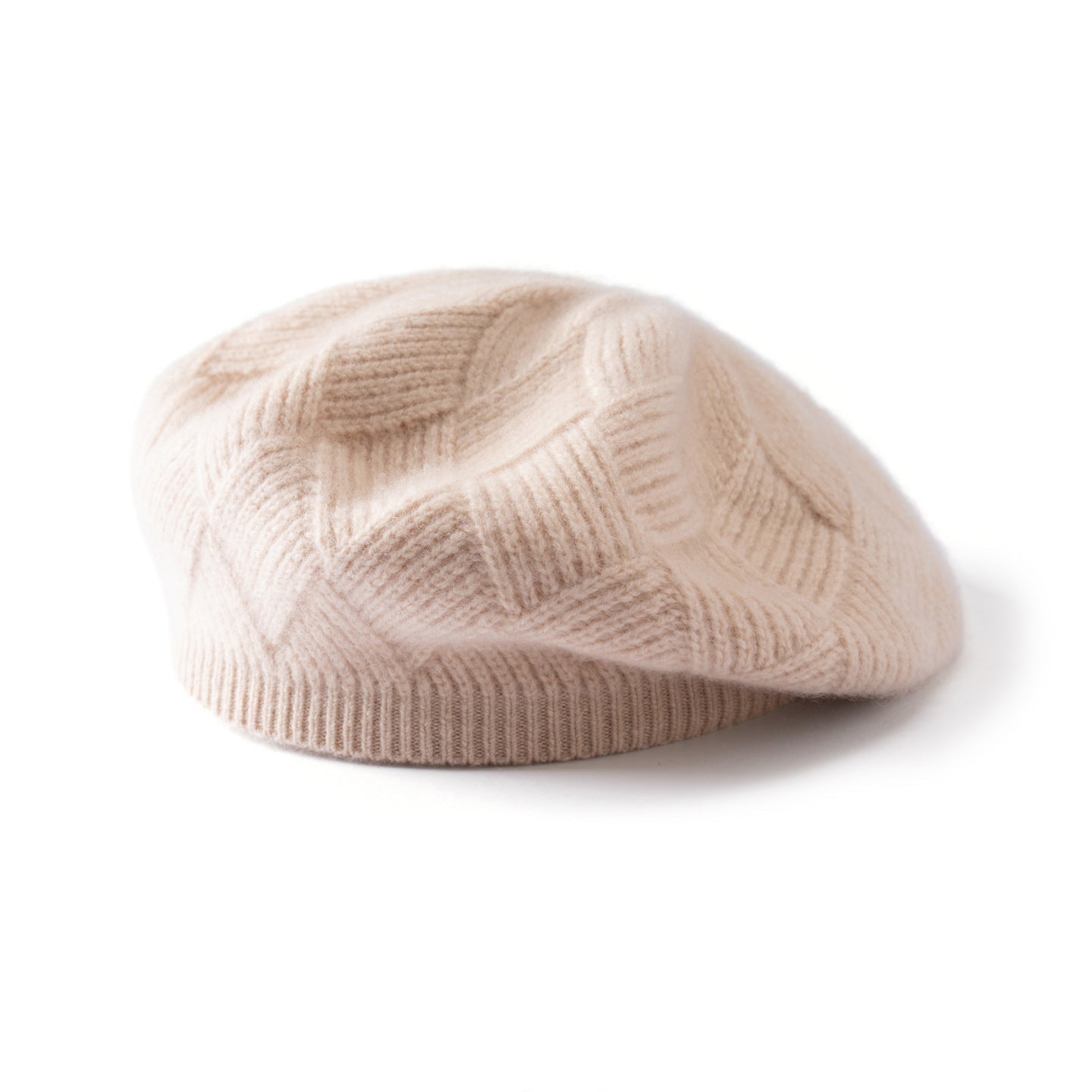 Womens Cashmere Beret Cashmere Slouchy Hat Textured Winter Hat Beige M