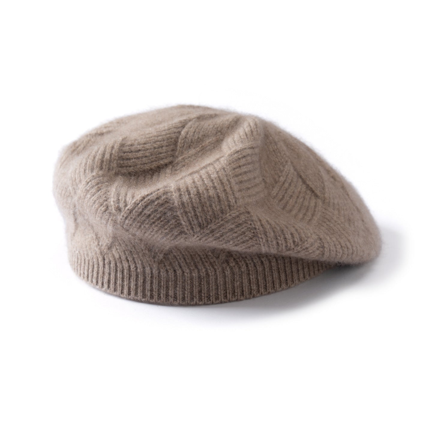 Womens Cashmere Beret Cashmere Slouchy Hat Textured Winter Hat Taupe M
