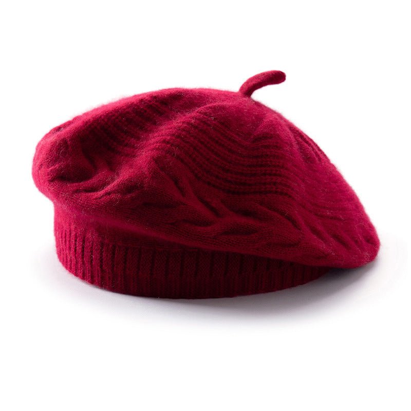 Womens Cashmere Beret Cashmere Slouchy Hat with Ribbed Band Multi Colors Claret M