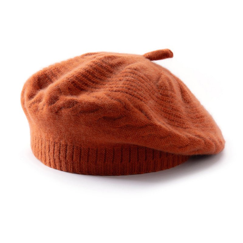 Womens Cashmere Beret Cashmere Slouchy Hat with Ribbed Band Multi Colors Orange M