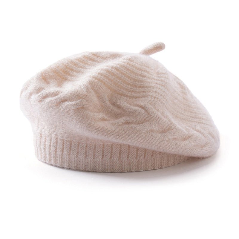 Womens Cashmere Beret Cashmere Slouchy Hat with Ribbed Band Multi Colors Beige M