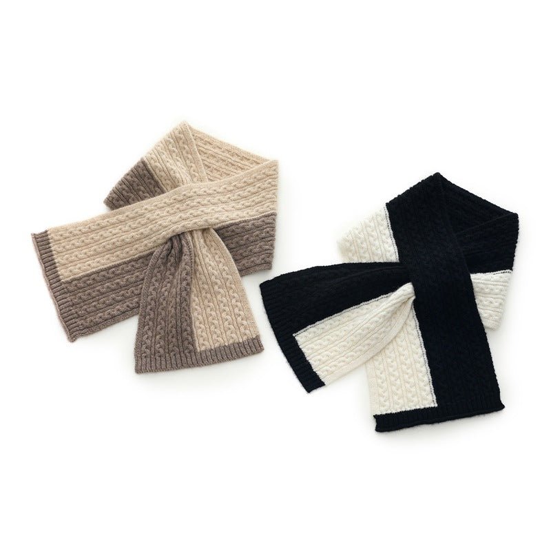 Womens Cashmere Block Scarf Cable Knit Two - Tone Winter Cashmere Wrap