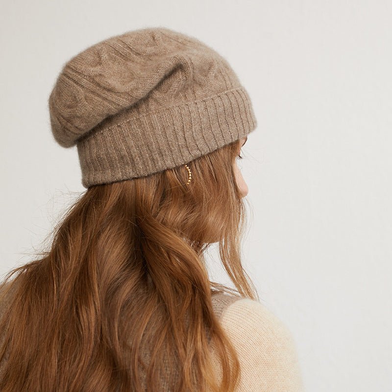 womens cashmere hats ribbed knitted solid cashmere beanie warm stacked hat