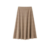 Womens Cashmere Knit Midi Skirt A-Line Pleated Cashmere Sweater Skirt Taupe XS
