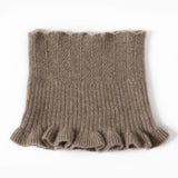 Womens Cashmere Neck Warmer Ribbed Knit Cashmere Snood with Ruffled Edge Taupe M