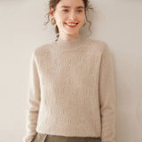 Womens Cashmere Sweater Textured Knit Long Sleeve Mock Neck Cashmere Pullover Camel XS