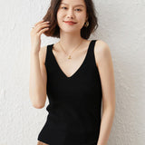 Womens Cashmere Tank Top V Necked Collar Casual Cashmere Tops Black XS