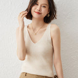 Women's Cashmere Tank Top V Necked Collar Sleeveless Casual Cashmere Tops