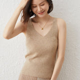 Women's Cashmere Tank Top V Necked Collar Sleeveless Casual Cashmere Tops