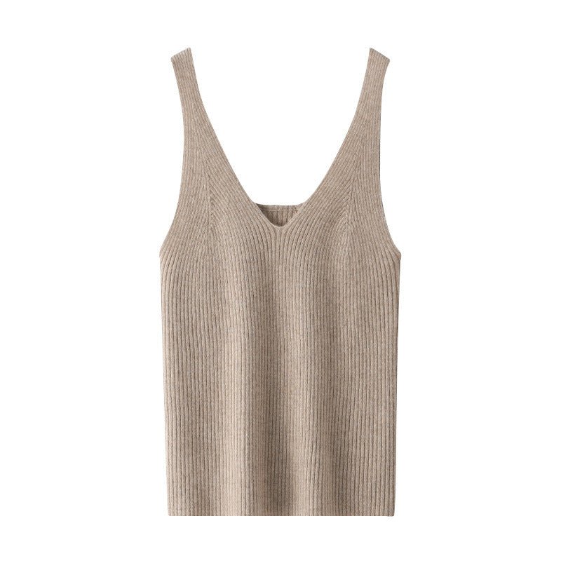 Women's Cashmere Tank Top V Necked Collar Sleeveless Casual Cashmere Tops