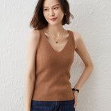 Women's Cashmere Tank Top V Necked Collar Sleeveless Casual Cashmere Tops