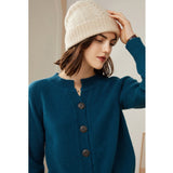 Womens Crew Neck Button - Up Cashmere Cardigan With Ribbed Trim