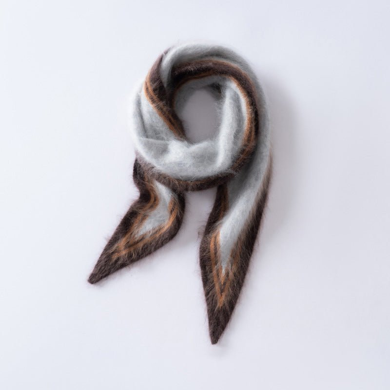 Womens Colorblock Cashmere Triangle Scarf Contrast Stripe Cashmere Neck Scarf Gray M