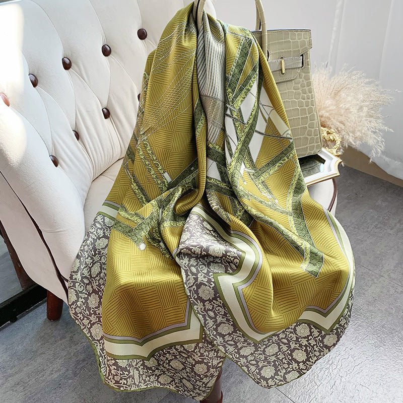 Womens Colorful Long Silk Scarf Landscape Print Square Silk Scarves Color J L