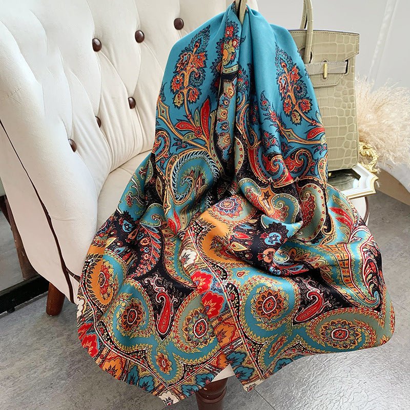 Womens Colorful Long Silk Scarf Landscape Print Square Silk Scarves Color L L