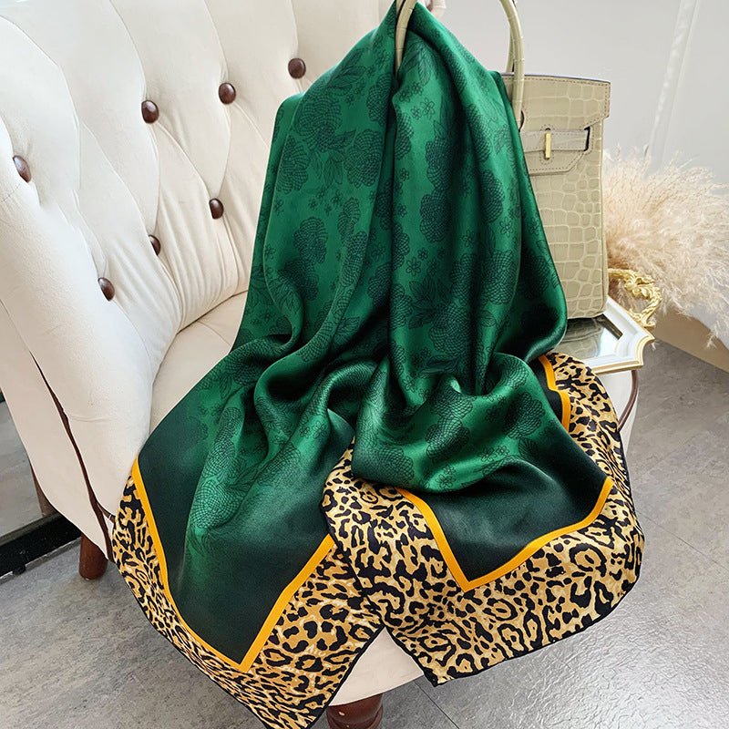 Womens Colorful Long Silk Scarf Landscape Print Square Silk Scarves Color A L