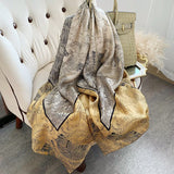 Womens Colorful Long Silk Scarf Landscape Print Square Silk Scarves Color P L