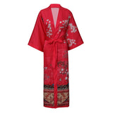 Women's Cranes Print Silk Kimono Robe Blossoms Silk Robe
