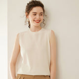 Womens Crew Neck Cashmere Sweater Cashmere Vest Sleeveless Knit Top Ivory XS