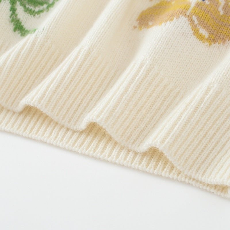 Womens Crew Neck Cashmere Sweater Colorful Floral Intarsia Pullover