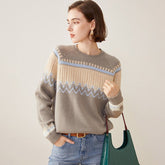 Womens Crew Neck Cashmere Sweater Knitted Mixed Cashmere Pullover