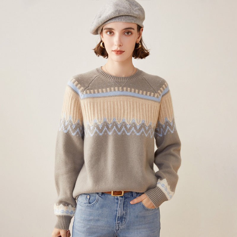 Womens Crew Neck Cashmere Sweater Knitted Mixed Cashmere Pullover