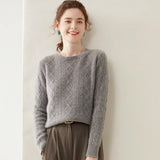 Womens Diamond Knit Cashmere Sweater Long Sleeve Crew Neck Cashmere Pullover Gray XS
