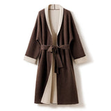 Womens Double Faced Pure Cashmere Coat with Belt Long Cardigan Cardigan