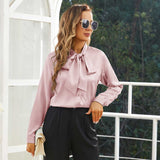 Womens Silk Blouse Long Sleeve Bow - tie Neck Silk Shirts