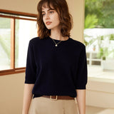 Womens Elbow Sleeve Cashmere Sweater Crew Neck Cashmere Pullover