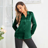 Women's Work Silk Shirts Hidden Placket Silk Blouse