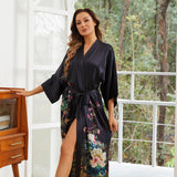 Women's Floral Print Pure Silk Kimono Robes