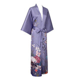 Women's Full Length Floral Print Silk Kimono Robes