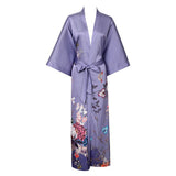 Women's Full Length Floral Print Silk Kimono Robes