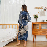 Womens Floral Print Silk Kimono Robe Pure Silk Dressing Gown