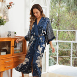 Womens Floral Print Silk Kimono Robe Pure Silk Dressing Gown