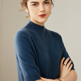 Womens Cashmere Mock Neck Sweater Half - Sleeve Superfine Sweater
