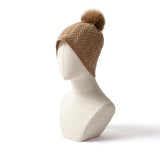 Womens Knitted Cashmere Beanie with Fur Pom Warm Pure Cashmere Hats Multi Colors