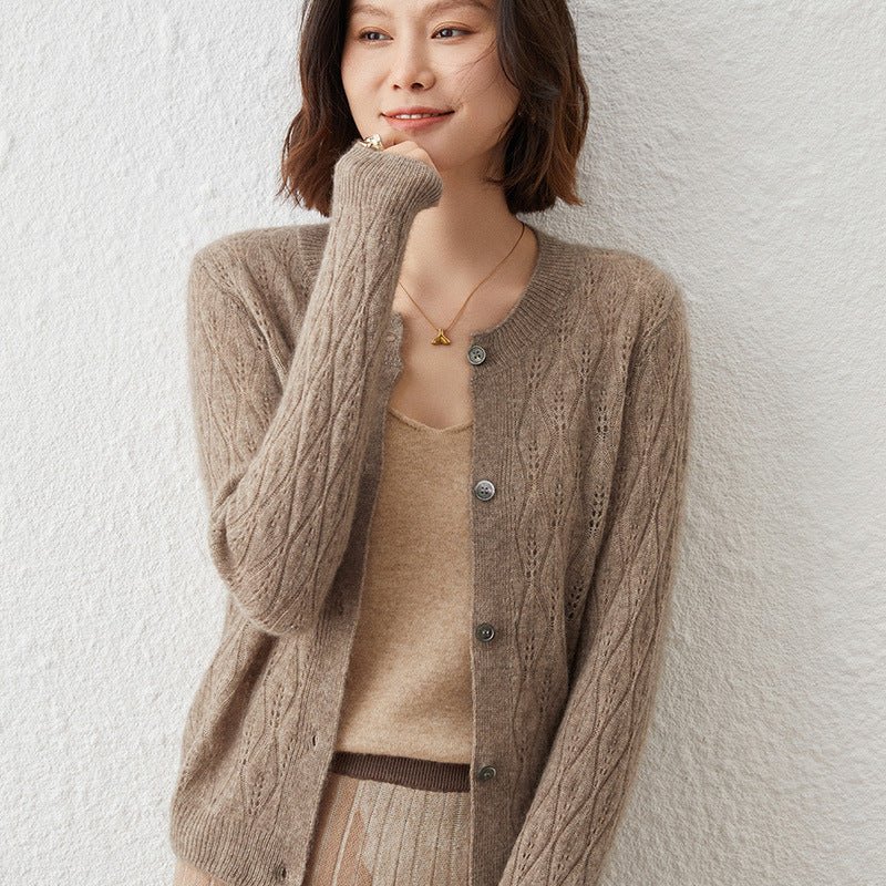 Womens Lace Knit Cashmere Cardigan Button - Down Cashmere Coat