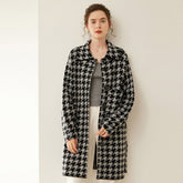 Lady Houndstooth Cashmere Cardigan Button Closure Lapel Cashmere Coat